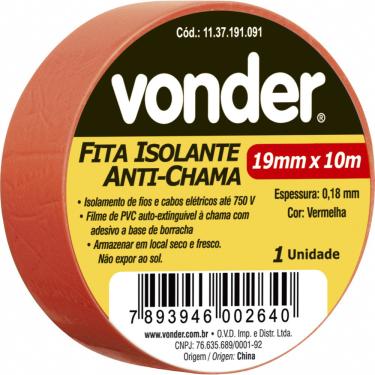 Imagem de Fita isolante pvc 19mmx10m vermelha anti chama peça Vonder