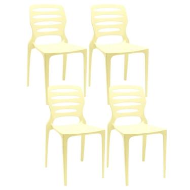 Imagem de Kit 04 Cadeiras Para Cozinha Área Gourmet Jardim Empilhável Larsen P03 Amarelo - Lyam Decor