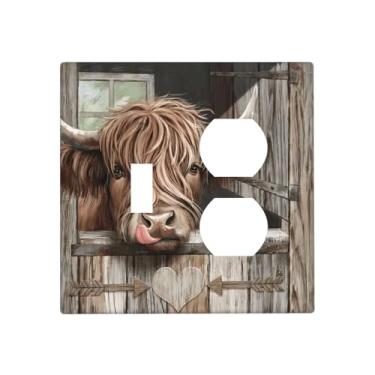 Imagem de ybclf Farmhouse Highland Cow Combo Toggle Outlet Covers Light Switch Cover Decorativo Country Placa de Parede Rústica Placa Elétrica Receptáculo Interruptor de Luz Placa Frontal para Cozinha, Banheiro