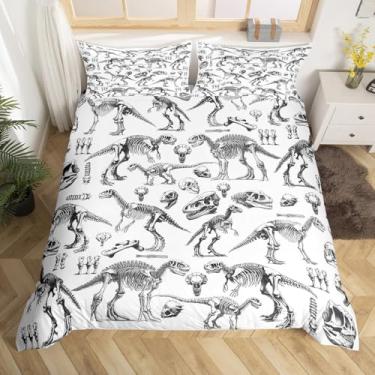 Imagem de Conjunto de capa de edredom de dinossauro selvagem, tamanho Queen, conjunto de cama de esqueleto de dinossauro, 3 peças, capa de edredom para decoração de quarto de crianças, adolescentes, meninos