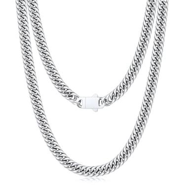 Imagem de Joymoly Corrente de elos cubanos de 5 mm/7 mm/9 mm para homens e meninos com fecho push-lock, corrente grossa de aço inoxidável banhado a ouro 18K para homens, corrente de colar legal masculina 18/20