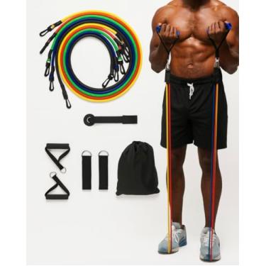 Imagem de Kit 11 Elásticos Extensores de Resistência para Exercícios - Treino Funcional, Pilates, Musculação, Fisioterapia e Academia