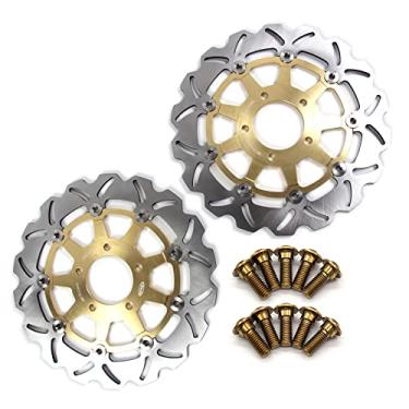 Imagem de Arashi Discos de freio dianteiro Rotores com parafusos de montagem para Suzuki GSXR 600 750 2004-2005 K4 K5, GSXR 1000 2003-2004 K3 K4, acessórios de substituição de motocicleta dourado