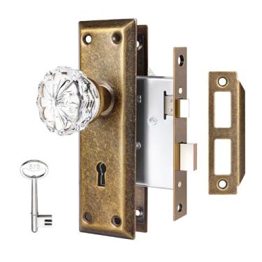 Imagem de ToPToToo Conjunto de fechadura de encaixe para porta interior, maçanetas de vidro de cristal com fechadura e chave de esqueleto, substituição de maçaneta antiga, maçaneta de porta antiga vintage
