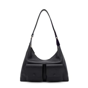 Imagem de ELLE Bolsa Hobo de couro legítimo, grande, Preto, 13.58 inches x 8.27 inches x 3.54 inches