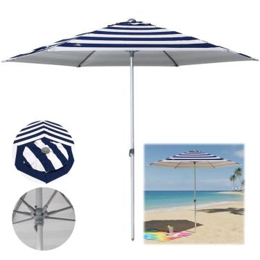 Imagem de Guarda Sol Premium 2,60m Alumínio Reforçado Milagres Azul Listrado - 12860 Belfix