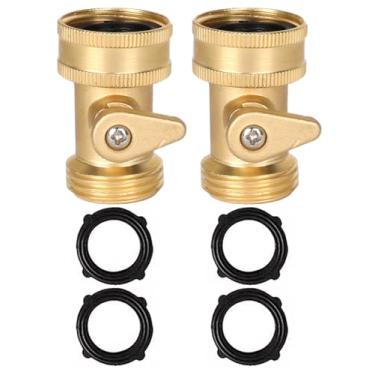 Imagem de Pacote com 2 conectores de mangueira de latão sólido resistente Válvula de desligamento de água - Válvula de fechamento de mangueira de jardim de 1,9 cm, válvulas de desligamento de mangueiras com 4