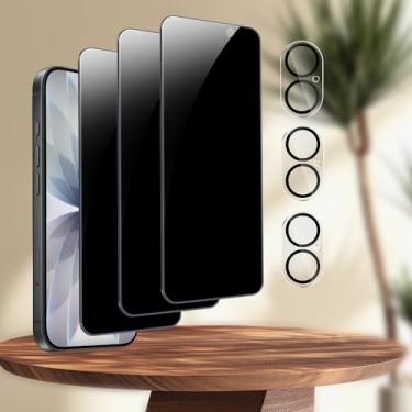 Imagem de Pacote com 3 protetores de tela de privacidade para iPhone 17 [6,3 polegadas] + pacote com 3 protetores de lente de câmera, proteção contra impacto, vidro temperado privado antiespionagem [dureza 9H