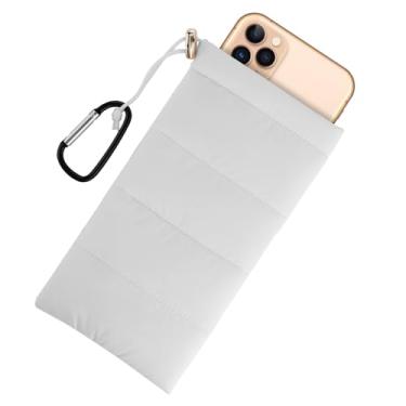 Imagem de Capa térmica para celular, bolsas para celular de 19 x 10 cm, bolsa quente para smartphone, capa de celular de inverno para evitar congelamento e superaquecimento para esportes ao ar livre (branca)