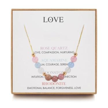 Imagem de Colar de cristal de amor para mulheres, pedra da lua rosa com pingente de coração, joia espiritual de amor próprio, adjustable, Metal, Sem Pedra Preciosa