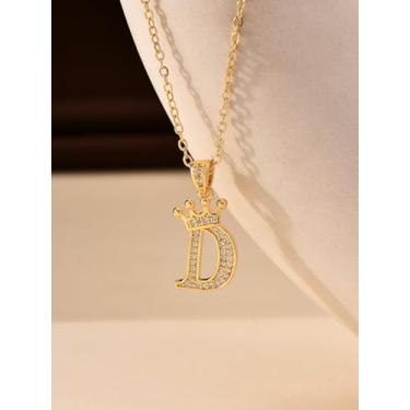 Imagem de 1 colar de coroa de diamante banhado a prata com letra A-Z para mulheres, joia fina, presente para mamãe, 40+6cm, Cobre, Sem Pedra Preciosa