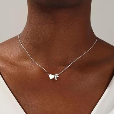 Imagem de Colar de coração banhado a ouro 18K com inicial A-Z, colares delicados de coração, pequenos colares de inicial, presentes de aniversário para mulheres, joias, F, Metal, Sem Pedra Preciosa
