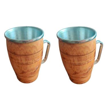 Imagem de Kit 2 Caneca Termica De Madeira Artesanal Rústica 300ml