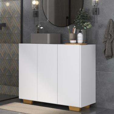 Imagem de Gabinete Banheiro 3 Portas 90cm Mp5031 Branco Natural