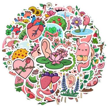 Imagem de 70 peças de adesivos de anatomia natureza floral coração humor diy brinquedos florais para laptop, motocicleta, bagagem, telefone, guitarra, faça você mesmo, bicicleta, skate, laptop, bagagem