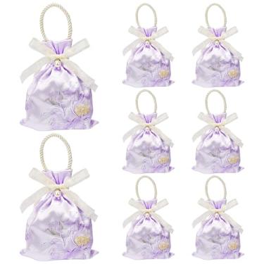 Imagem de Biiange Bolsa de presente pequena floral, sacos de presente florais com alça, caixas de doces para lembrancinhas de aniversário e casamento (8 peças roxas)