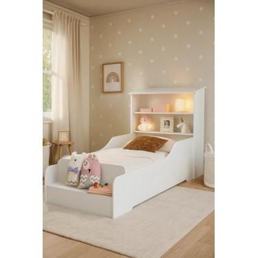 Imagem de Mini Cama Liz Infantil Casinha Com Prateleiras E Proteção Lateral (Branco)