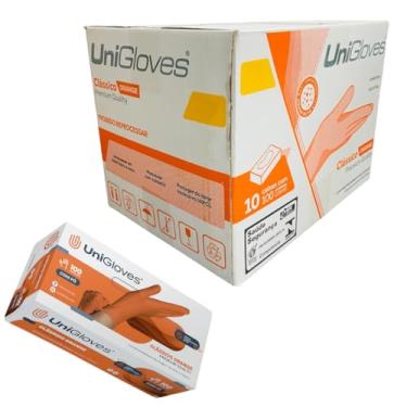 Imagem de Luva Laranja Unigloves Latex Com Pó Tamanho EP Orange Kit 10 Caixas 1000 unidades