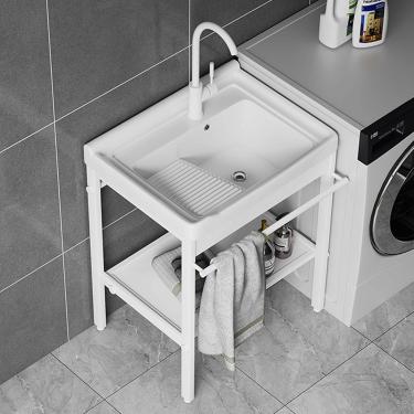 Imagem de Pia De Banheiro Autônoma Com Pernas De Metal Em Aço Inoxidável, Suporte Preto, Prateleira De Armazenamento, Pias Com Escorredor, Cano De água, Válvula De ângulo, Ad, One Color, 61 * 48