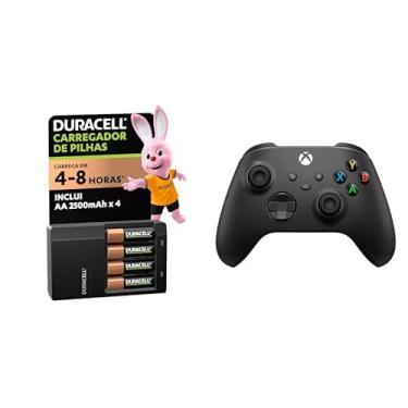 Imagem de Kit Controle Xbox Preto + Carregador de Pilhas Recarregáveis AA Com 4 Pilhas AA
