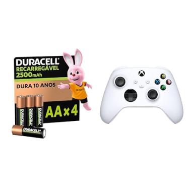Imagem de Kit Controle Xbox Branco + Pilha Recarregável AA Pequena Com 4 Unidades