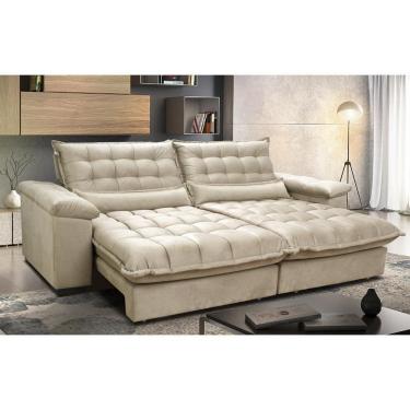 Imagem de Sofá Retrátil E Reclinável 2,12m Com Molas Ensacadas Cama Inbox Aconchego Tecido Suede Bege