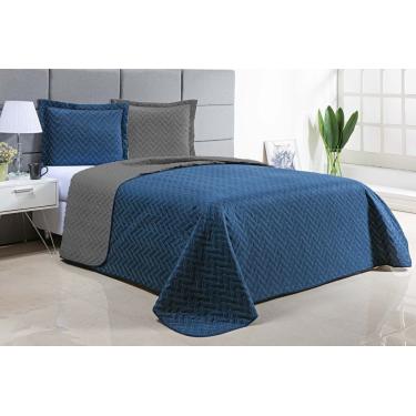 Imagem de Kit Cobre Leito Real Casal Queen Dupla Face 3 Peças - Cinza/Marinho