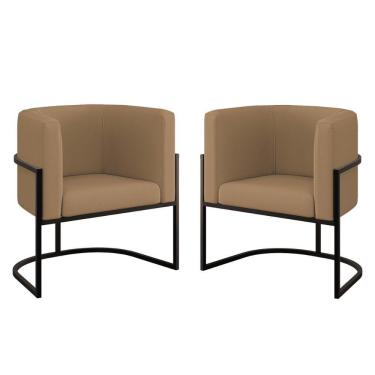 Imagem de Kit 02 Poltronas Lua Com Base De Metal Black Sala Veludo Capuccino