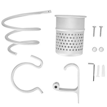 Imagem de Suporte para Secador de Cabelo, Suporte para Secador de Cabelo Em Alumínio Espacial Rack Organizador Montado na Parede Com Gancho Duplo, Armazenamento Ventilado para Pente e