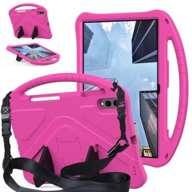 Imagem de YRH Capa para tablet Samsung Galaxy Tab S11 Ultra 14,6 polegadas (2025), com alça de ombro, capa infantil EVA à prova de choque (rosa vermelha)