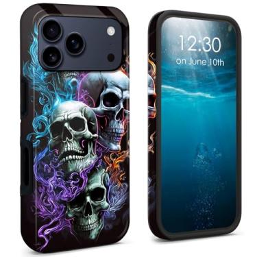 Imagem de Capa para iPhone 17 Pro 2025 de camada dupla PC rígido + TPU macio preto à prova de choque capa protetora para iPhone 17 Pro 6,3 polegadas - Caveiras de fogo