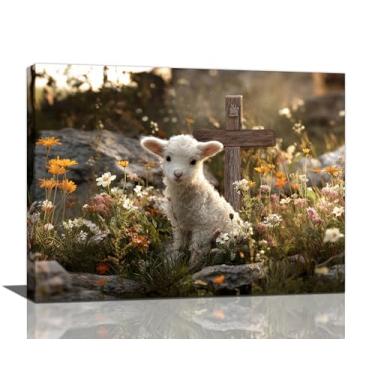 Imagem de Arte de parede de cordeiro de fazenda para crianças cruz cristã decoração de parede pinturas imagens de Cristo impressões arte religiosa da Bíblia decorações emolduradas para igreja sala de oração