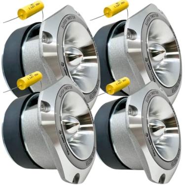 Imagem de Bass Rockers BRCP24 Silver Tweeter Bullet 10.1 cm, 400W Peak/200W RMS, corpo de alumínio fundido de 8 Ohm, alto rendimento (até 110 dB), resposta de frequência 4kHz-20kHz (prata - pacote com 4)