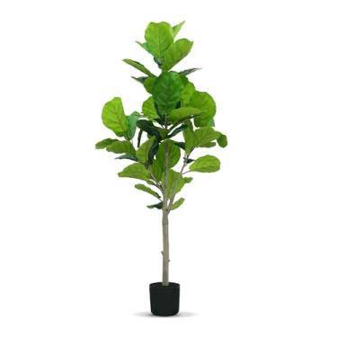 Imagem de Figueira artificial com folha de violino de 1,2 m – árvore de ficus sintética quase natural para ambientes internos e externos, plantas artificiais altas resistentes a UV, árvore de planta falsa para