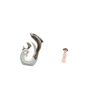 Imagem de Fenteer Escultura Moderna E Abstrata de Cerâmica com Golfinho E, Feita de Resina, para Decoração de TV, Lareira, Escritório, Sala de Estar, Mesa de Cen