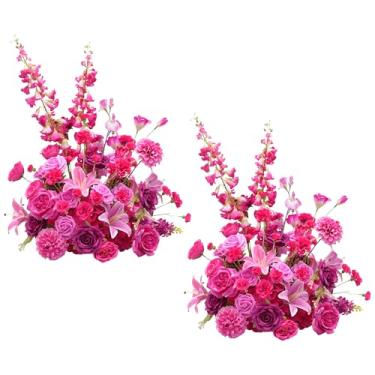 Imagem de Angela flower 2 peças de 48 cm rosa choque flores livres buquê de rosas artificiais arranjos bolas para centro de mesa de casamento, cadeira, corredor, decoração de flores
