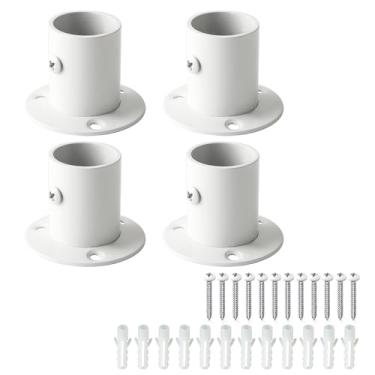 Imagem de Mooche Pacote com 4 ganchos ajustáveis para varão de cortina com parafuso de fixação de aço inoxidável para banheiro, cozinha, hotel (branco, 26 mm de diâmetro)