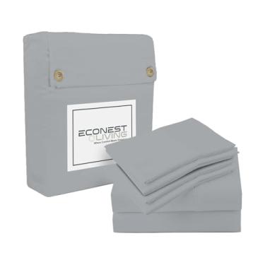 Imagem de ECONEST LIVING Jogo de lençol solteiro 100% algodão egípcio GG - 1000 fios, 4 peças, solteiro, GG, conjunto de lençóis de cama solteiro GG, 40,6 cm de altura - cinza claro
