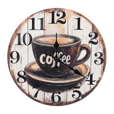 Imagem de Horizent Relógio de parede grande para cozinha, decoração de placa de café vintage, relógios de parede operados por bateria para cafés/sala de jantar/casa (35 cm)
