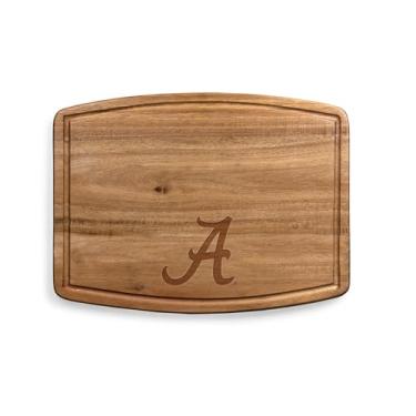 Imagem de PICNIC TIME NCAA Alabama Crimson Tide Ovale Acacia tábua de corte, conjunto de tábua de charcutaria com ranhura de suco, tábua de servir de madeira, (madeira de acácia)