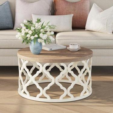Imagem de Mesa de café Farmhouse Karlott 76 cm redonda de madeira envelhecida