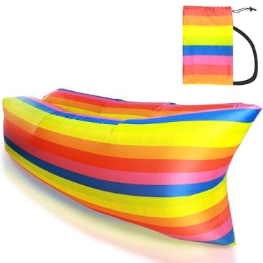 Imagem de Sofá inflável arco-íris - espreguiçadeira portátil para adultos e crianças, móveis de acampamento ao ar livre em PVC impermeável | Festival, praia, decoração de dormitório | Fácil de inflar e