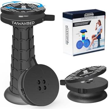 Imagem de TAIWANBED Banco dobrável atualizado de 52 cm com almofada, assento portátil, bancos telescópicos, cadeira dobrável de acampamento Adujstable para adultos, carga máxima de 550 Ib para jardim, viagem