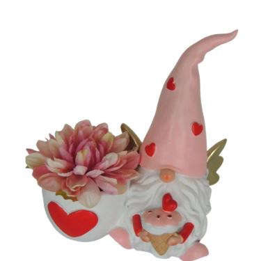 Imagem de Gnomo de resina de vaso de flores com design de coração e asas de anjo