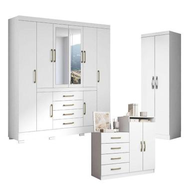 Imagem de Guarda Roupa Casal Nápole 2045149 E Armário Multiuso New 2000192 E Cômoda Londres Branco - Aramóveis