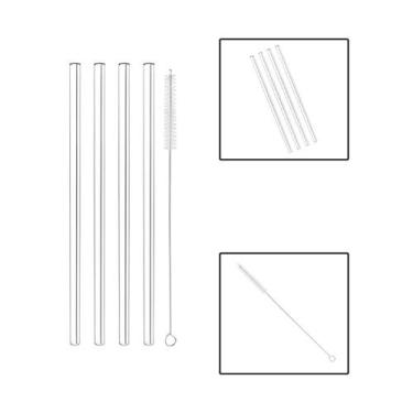 Imagem de Kit 4 Canudos Vidro Transparente Com Escova De Limpeza - Allmix