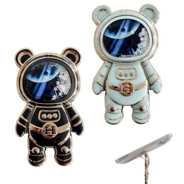 Imagem de 2 peças de suporte de telefone de astronauta, suporte oculto de astronauta, para mesa, suporte de telefone de astronauta, suporte ajustável para tablet (preto e turquesa)
