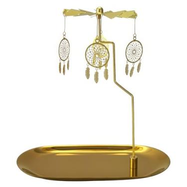 Imagem de Suporte de vela giratório dourado, carrossel de apanhador de sonhos giratório para luzes de chá, centro de mesa decorativo com bandeja de joias (apanhador de sonhos)