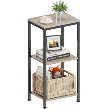 Imagem de Lifenite Mesa de canto de 3 níveis, mesa de cabeceira alta para espaços pequenos, mesa lateral alta com prateleiras de armazenamento, mesa de telefone, mesa de entrada pequena para sala de estar