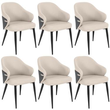 Imagem de Kit 6 Cadeiras De Jantar Estofada Milano Design Italiano Com Encosto Ergonômico - Bege-cinza Escuro